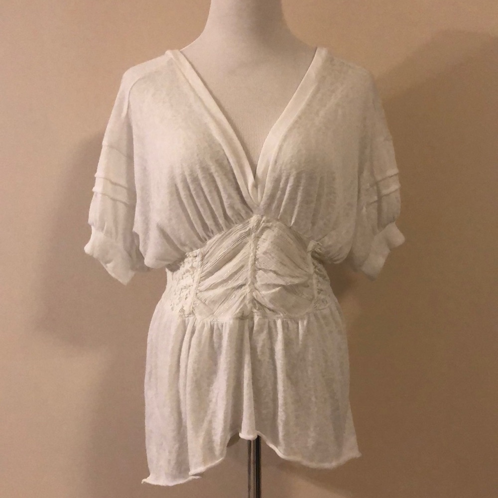 Free People white cutout lace cinched top